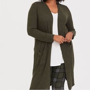 Super Soft Plush Olive Longline Cardigan